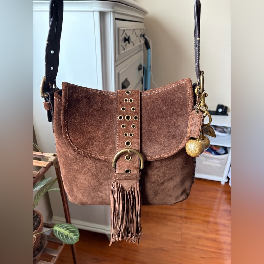 🤎COACH Soho Suede Shoulder Bag Brown 2-Way Fringe Tassel 🤎